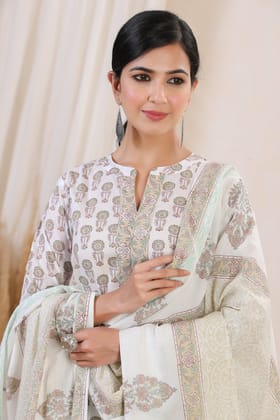 Firdous Fairooza Booti Stright Kurta-S / Olive / Green
