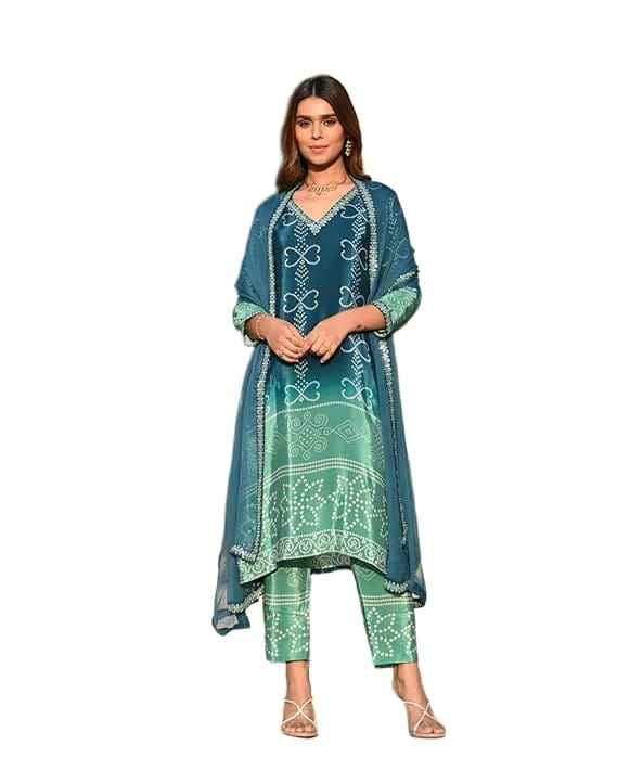 Womens Heavy Chinon Embroidered Suit Set Sequence & Zari Work Kurta with Pants & Dupatta Salwar Suit