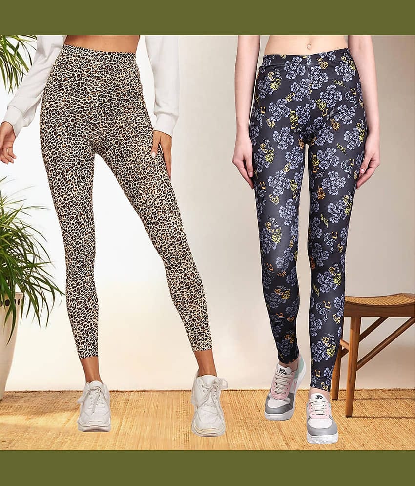 DTR FASHION - Cotton Blend Regular Fit Multicolor Women's Jeggings ( Pack of 2 )