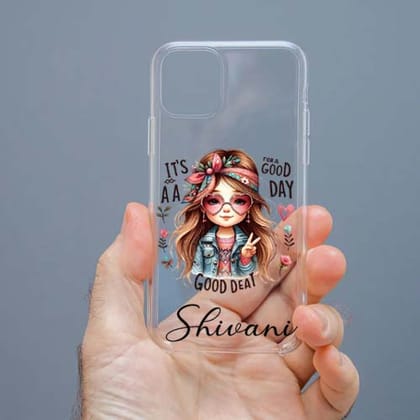 Personalized Cute Girl Transparent Silicon Case Customised with Name for Oppo, Vivo, Redmi, Realme, Poco, Mi, OnePlus, Samsung, iPhone, and More - design 59