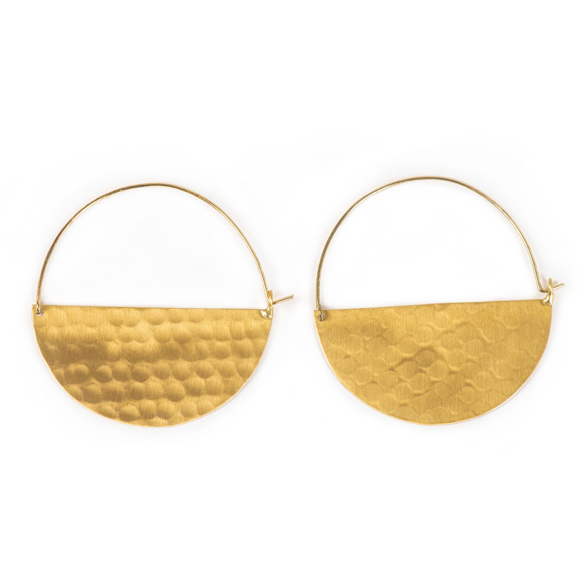 Handcrafted Brass Hammered Dull Gold Hoop Earring