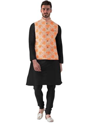 Mens Jacquard Printed Full Sleeve Waistcoat Size 38 (Orange)