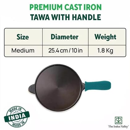 Super Smooth Cast Iron Tawa+Silicone Handle for Dosa/Chapathi | 25.4cm/10 inch, 1.8kg | Induction Friendly | Naturally Nonstick, Pre-Seasoned Tawa, 100% Pure & Toxin-Free_assorted colour
