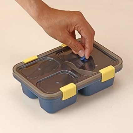 Tokyo Lunch Box 3 Compartment Plastic Lunch Boxes Freezer Safe Food Containers for Adults (900 ML Approx)(Multi Color)