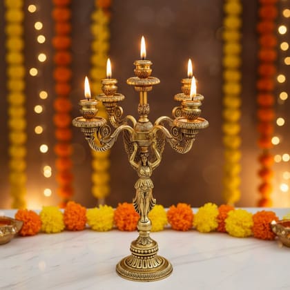 Brass Candle Holder Statue | Table Decor Accent, Height : 19.5 Inch (BSMAS1898 D)