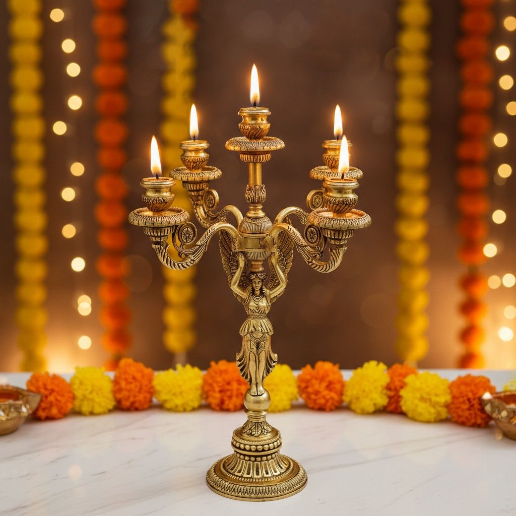 Brass Candle Holder Statue | Table Decor Accent, Height : 19.5 Inch (BSMAS1898 D)