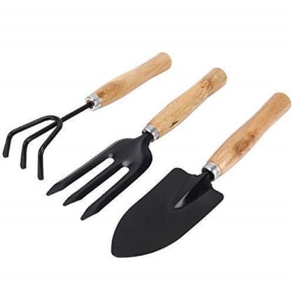 Premium Wooden Handle Garden Tools Set - Hand Trowel, Cultivator, Transplanter Set of 3 pcs