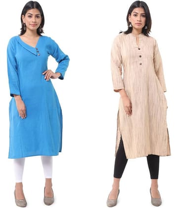 DESHBANDHU DBK - Multicolor Cotton Women's Straight Kurti ( Pack of 2 )