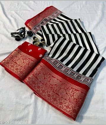 Bhuwal Fashion Art Silk Printed Regular Saree With Unstitched Blouse Piece ( Black )