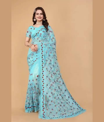Aika Net Embroidered Saree With Unstitched Blouse Piece ( Red )