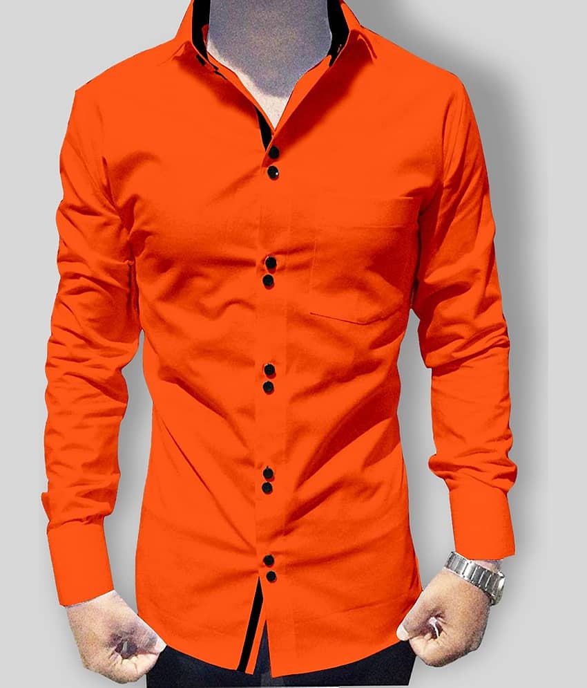 P&V - Orange Cotton Blend Slim Fit Men's Casual Shirt (Pack of 1)