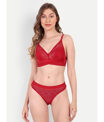Aprozone Nylon Women's Bra & Panty Set ( Red ) Lingerie Set