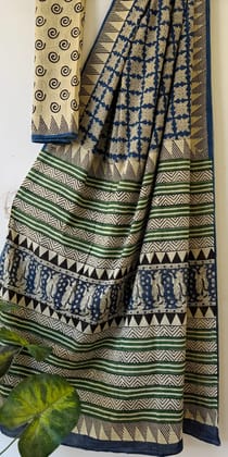 Hand block printed cotton mul saree with blouse.....Size 6.5 with blouseNatural dye n colourPure cotton (92*80)Pure hand ( without skrin chemical)
