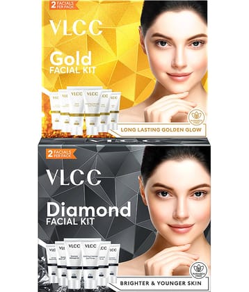 VLCC Gold & Diamond Facial Kit 3 Times Use Facial Kit For All Skin Type Gold 120 g ( Pack of 2 )