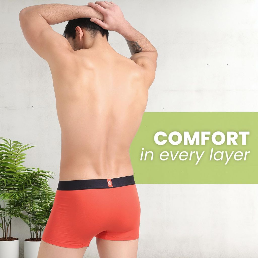 Freecultr Men's Underwear Organic Cotton (Ultrasoft Waistband) Premium Snug-Fit Trunk Pack of 1-Coral