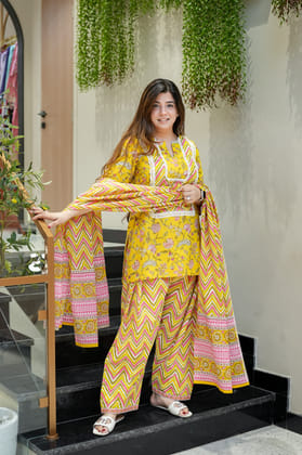Basma Printed Farshi Salwar Set-Yellow / S