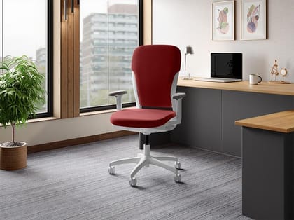 Motion High Back Knitted Fabric Ergonomic Office Chair (Milan Red - White Body) (1-Year Warranty, Adjustable Armrest)