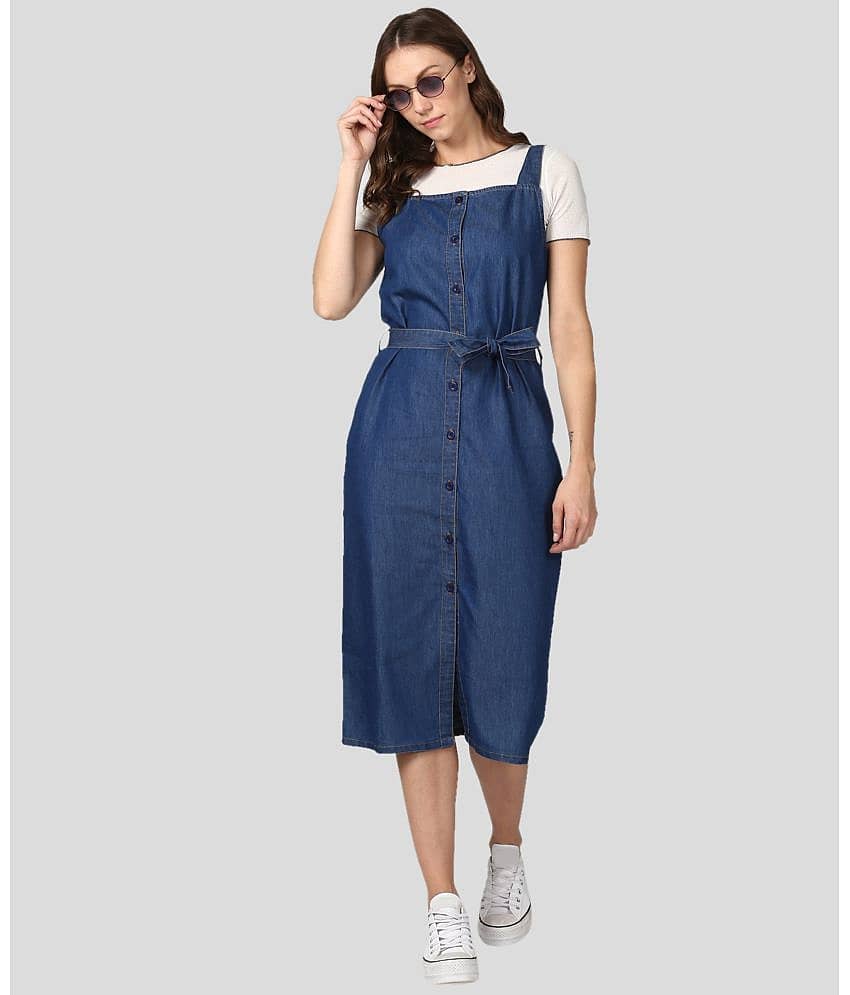 StyleStone Women Denim Fit & Flare Dress ( Blue )