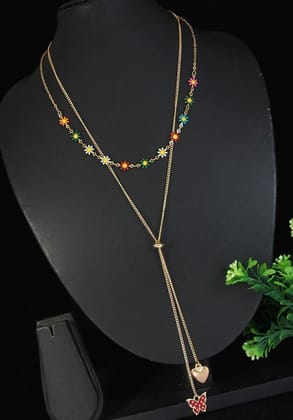 Gold Plated Multi Layered Butterfly & Heart Adjustable Necklace - MLNK 4803 Gold Plated Multi Layered Butterfly & Heart Adjustable Necklace - MLNK 4803