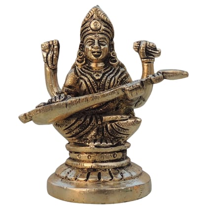 Brass Saraswati Ji God Idol - Handcrafted Premium Murti, Height : 4.2 Inch (BSMAS1526 D)