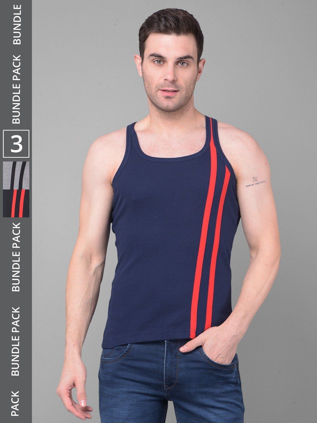 Men's Assorted Pack of 3 Solid Combed Cotton Racerback Styled Gym Vest