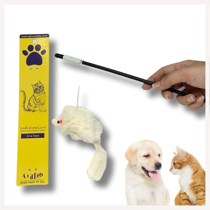 A+a Pets' Cat Wand Teaser Interactive Toy with Feather Mouse Play Toy for Cats, Puppies, and Small Animals (Mustard,Mouse)