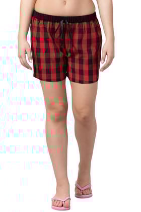 Hive91 Red Checkered Short for Women Made of Cotton
