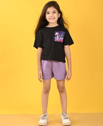 PLANET BLACK PURPLE GIRLS SHORTS SET - BLACK/PURPLE-0-6 MONTHS / 2N / BLACK/PURPLE