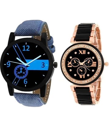 newmen - Blue Leather Analog Couples Watch