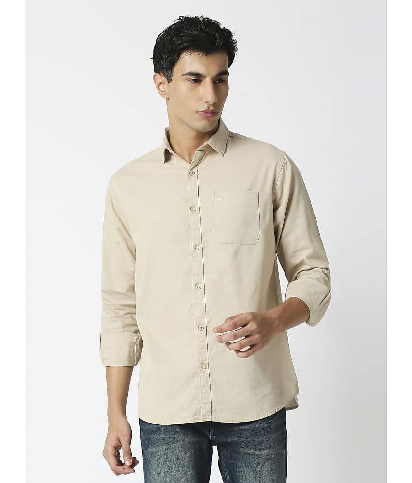 HJ HASASI 100% Cotton Slim Fit Solids Full Sleeves Men's Casual Shirt - Khaki ( Pack of 1 )