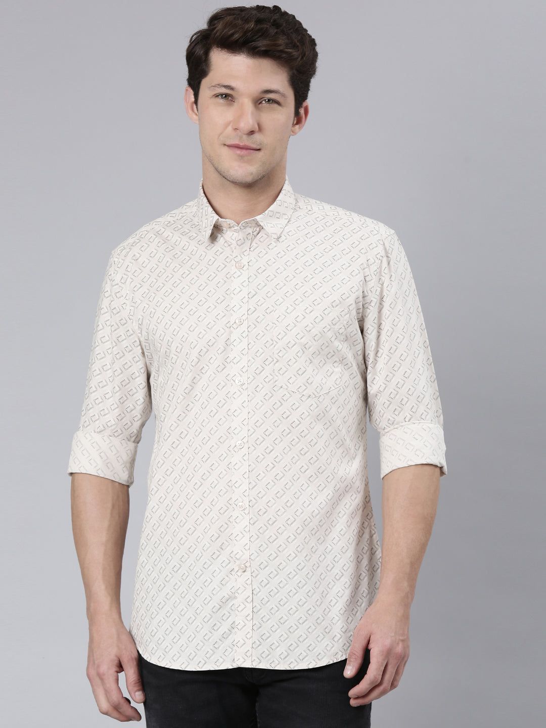 Classic Polo Men's Full Sleeve Lt.Beige Polo Neck 100% Cotton Slim Fit Shirt | SP2-CL-57 B-FS-PRT-SF