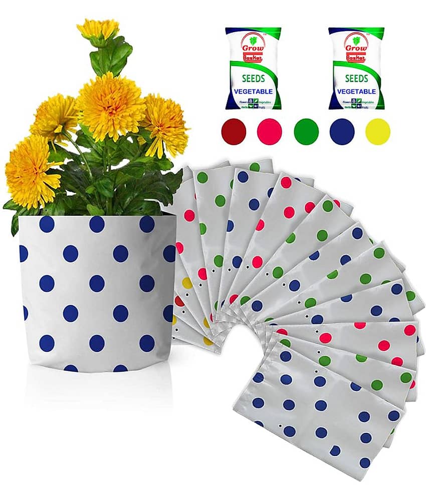 Dotted Grow bags for terrace gardening Pack of 15 Grow bags + 2 Vegetables seed packets | Size: 35x20x20 cm
