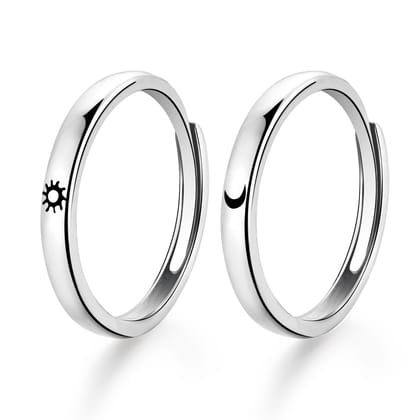 SUN & MOON COUPLE RING SET of 2 - Fine Silver-Resizable / Silver