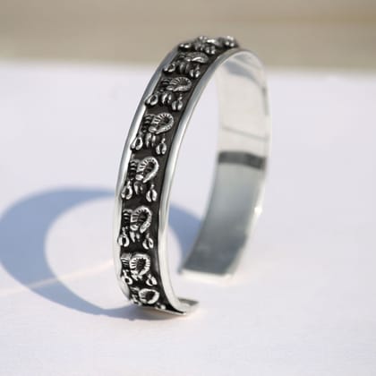 Vrishchik 925 Sterling Silver Cuff Kada for Men - Small