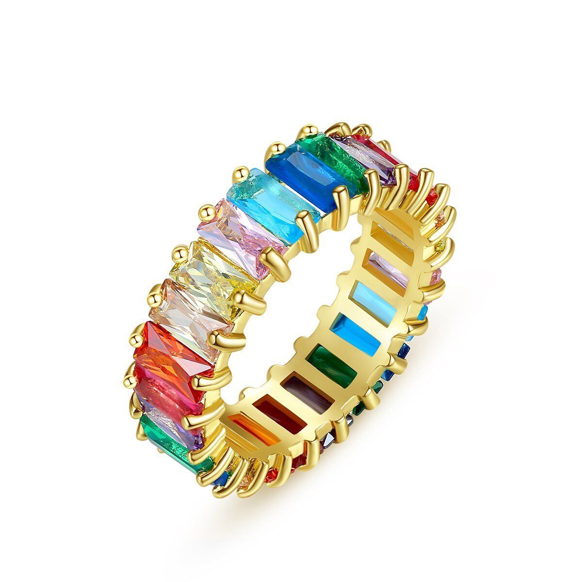 Rainbow Baguette Crystal Gold Band Ring For Women Gift-Size: 6, Dia..16.38 mm/Circum..51.5 mm._R1076