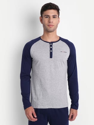 Mens Premium Cotton Printed Full Sleeve Henley T-Shirts-M-40