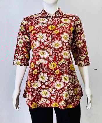 Multicolor handblock cotton printed top
