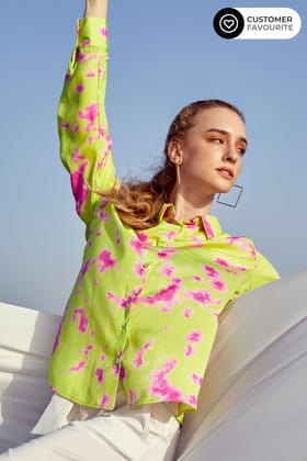 Tie & Dye Regular Fit Casual Shirt-XXS / Lime Green / Sh009-DPLZ008-1.75-NILL-NILL-NILL-NILL-THG004-FS001-NILL-BT002-13