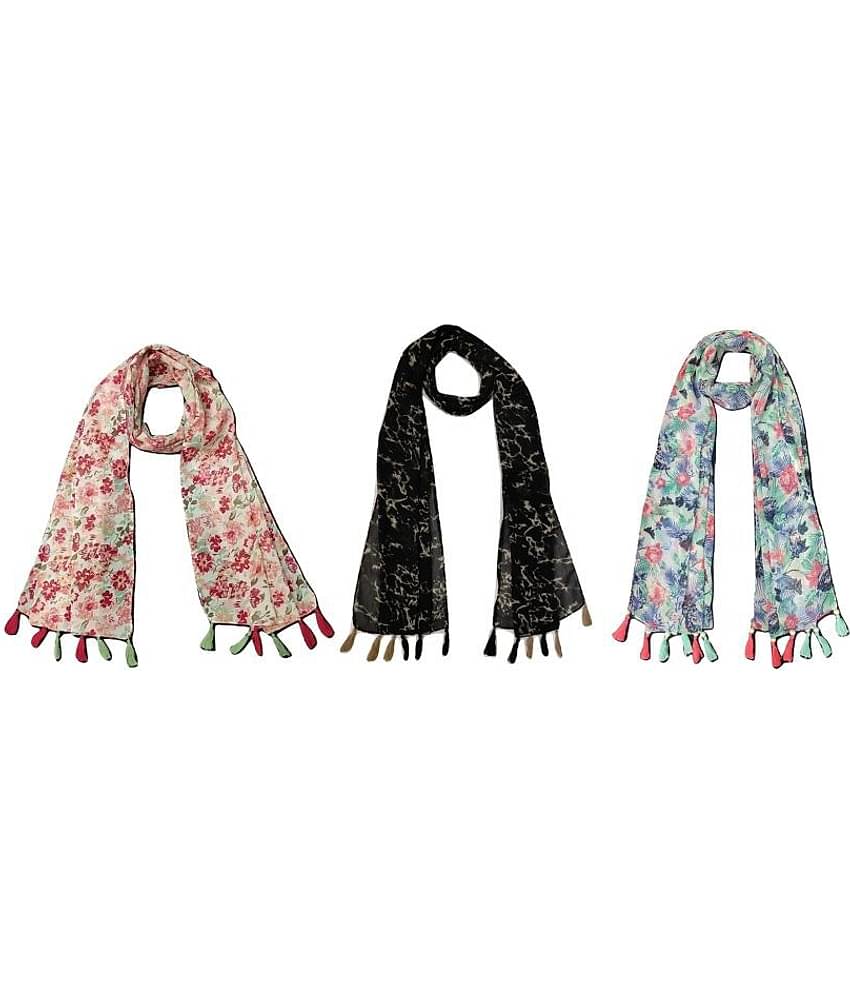 stolevilla Multi Printed Poly Cotton Yarn Stoles ( Pack of 3 )