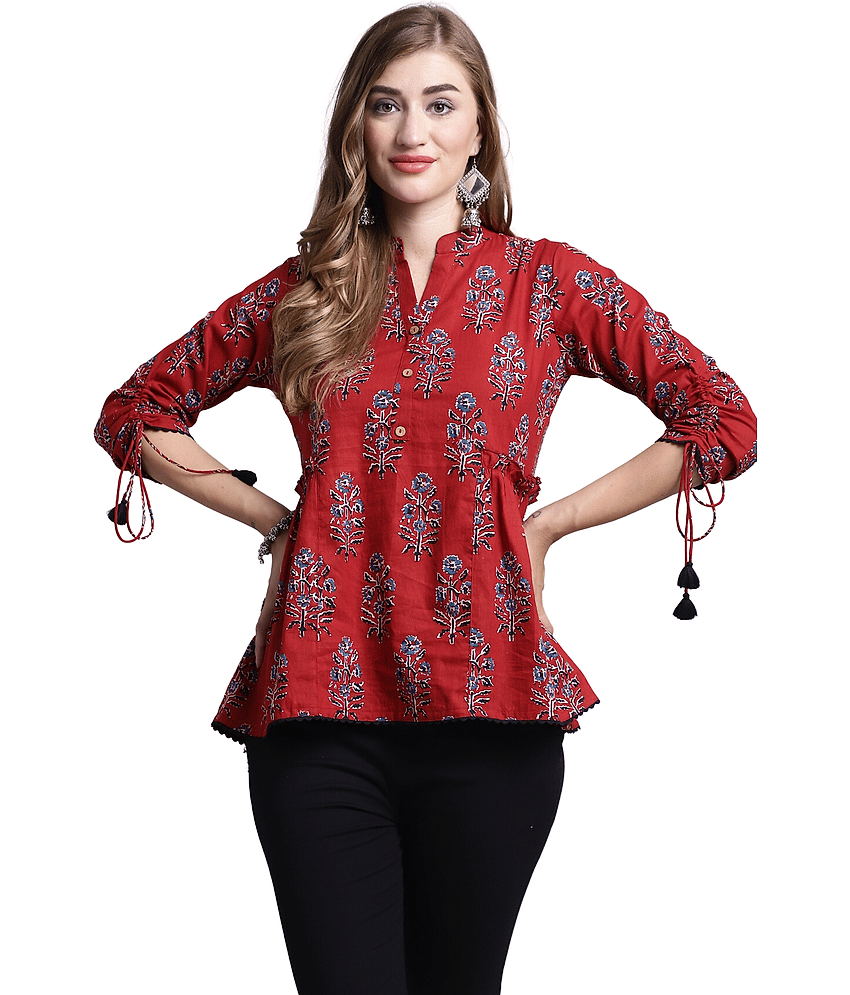 wonder weave Women's Cotton Regular Top ( Maroon )
