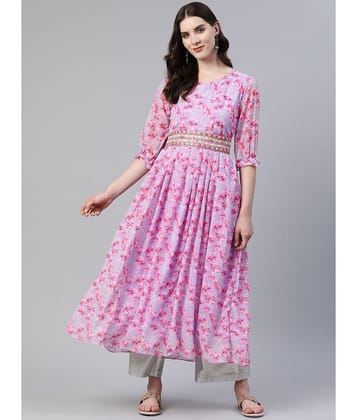 Vbuyz - Lavender Georgette Womens Flared Kurti ( Pack of 1 ) - None