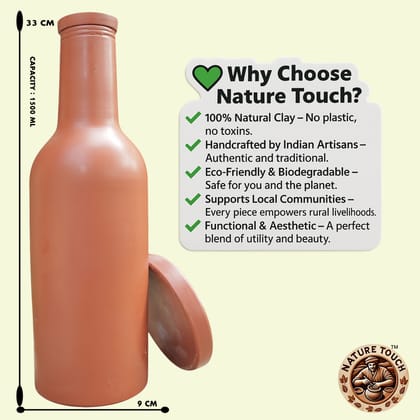 Nature Touch Natural Terracotta Bottle  Traditional Clay Water Storage for Summer Use