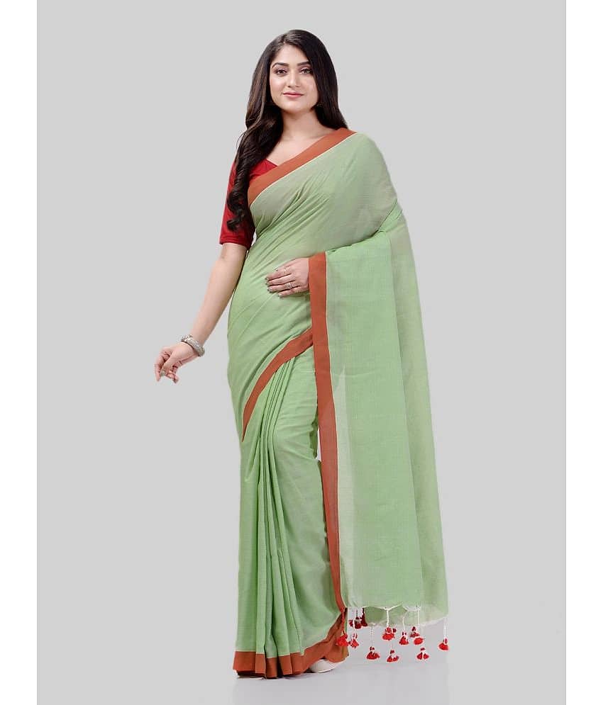 Desh Bidesh Cotton Solid Saree Without Blouse Piece ( Green )