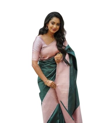Women's Soft Lichi Silk Printed Saree With Unstitched Blouse 5.5Mtr (Green)-PID63619