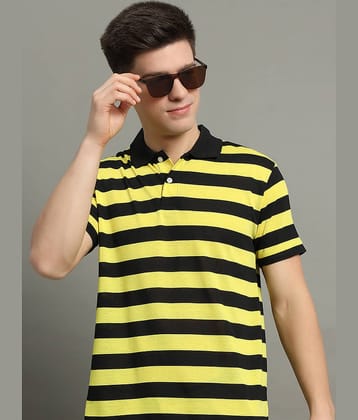 GET GOLF Pack of 1 Cotton Blend Regular Fit Striped Half Sleeves Men's Polo T Shirt ( Yellow )