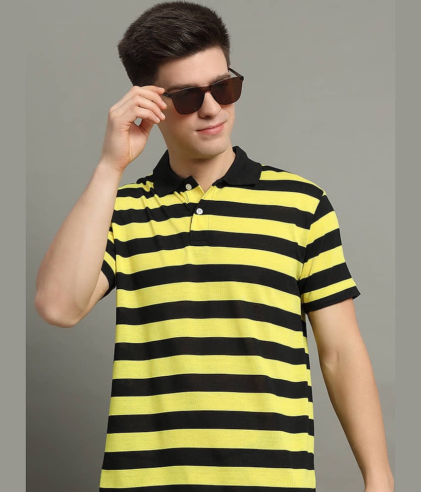 GET GOLF Pack of 1 Cotton Blend Regular Fit Striped Half Sleeves Men's Polo T Shirt ( Yellow )