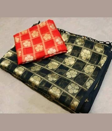 Shree Gullak Silk Jacquard Printed Saree With Unstitched Blouse Piece ( Black )