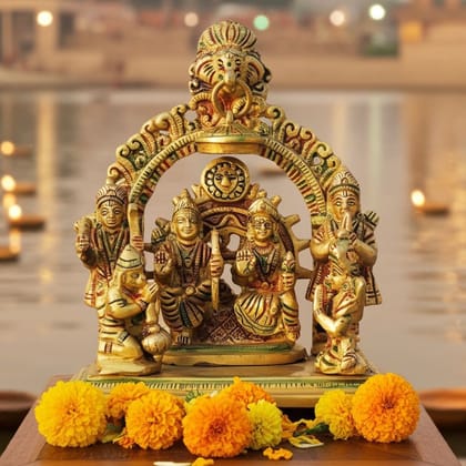 Brass Ram Parivar / Ram Darbar Idol Statue | Traditional Hindu God Murti, Height : 6.5 Inch (BSMAS131 H)