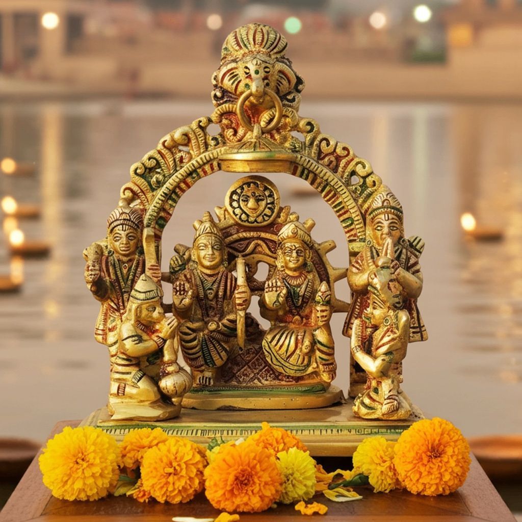 Brass Ram Parivar / Ram Darbar Idol Statue | Traditional Hindu God Murti, Height : 6.5 Inch (BSMAS131 H)