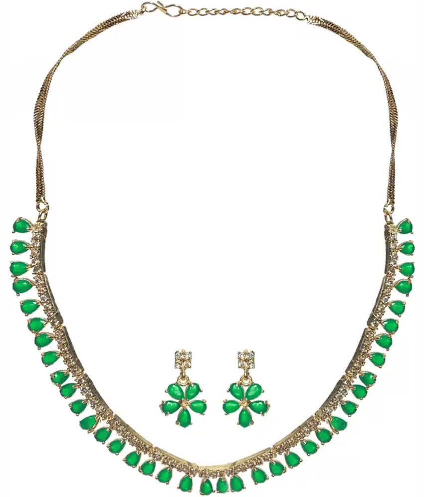 PUJVI - Green Alloy Necklace Set ( Pack of 1 )
